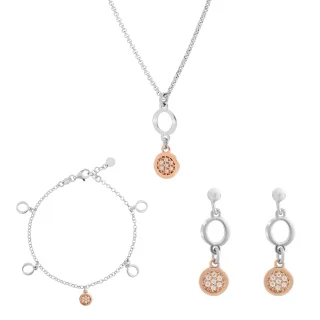 Orphelia 'Maite' Damen 925 Sterling Silber Set: Kette + Armband + Ohrringe - Silber/Rosé SET-7376