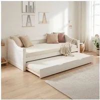 Homestyle4u Ausziehbett 90x200 Holz Gästebett mit Ausziehfunktion 2 Liegeflächen Doppelbett (Komplett-Set mit 2x Lattenrost), 1x 90x200, 1x90x190, 2 Personen/Kinder, Stauraumbett, ausziehbar