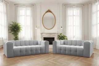 Sofaset Designersofa SOLVIE 3-4 in Stoff Moly Hellgrau