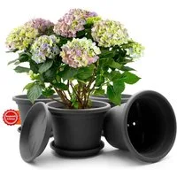 BigDean Blumentopf 4 Stück Pflanzkübel mit Untersetzer rund ø 20 cm Anthrazit (Set, 4 St., Pflanztopf), Zeitloses Design, Mit Untersetzer, Hochwertiges Material, Wetterfest