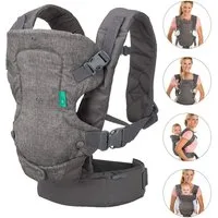 HEYHIPPO Babytrage Ergonomische Babytrage mit mehreren Sitzpositionen für Neugeborene (Leicht zu reinigende, bequeme, verstellbare Babytrage in Grau), Verstellbare Babytrage für Babys – bequem & sicher in drei Positionen