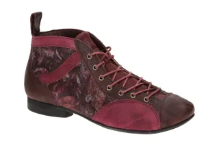 Think GUAD 2 Damen Stiefeletten Rot Vino Leder Gummisohle 1,5cm Blockabsatz