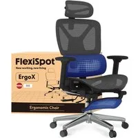 FLEXISPOT Bürostuhl ErgoX, Schreibtischstuhl Premium Ergonomischer (Rückenlehne verstellbar 90°-135°, 3D-Armlehnen, 3D-Kopfstütze, 5D-verstellbare Rückenlehne), Chef-Mesh-Bürostuhl, 130KG Tragkraft, mit Fußstütze