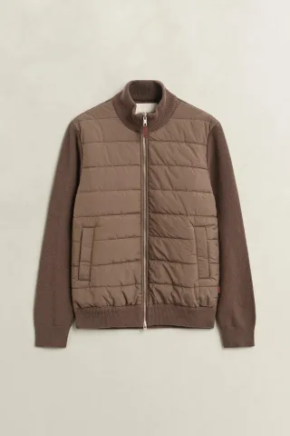 GANT - Materialmix Strickjacke mit Reißverschluss faded taupe - Gr. - XXXL