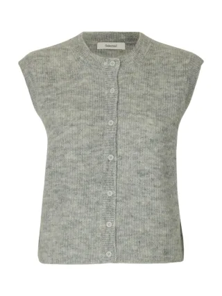 SELECTED WOMEN - SLWLULU SL BUTTON O-NECK VEST NOOS Light Grey Melange - Gr. - L