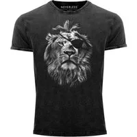 Neverless Print-Shirt Cooles Angesagtes Herren T-Shirt Vintage Shirt Löwe Lion Aufdruck mit Print
