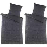 Visaggio Bettwäsche Seersucker Bettbezug Set Quadrat Gestreift, Seersucker, 4 teilig, Pflegeleicht, kühlend, Sommer Bettwäsche