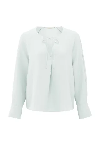 Yaya - Bluse mit V-Ausschnitt und Bindedetail blau - Gr. - 36