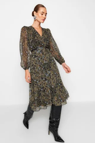 Damen-Midikleider mit Blumenmuster, lässig, normale Passform