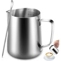 Refined Living Milchkännchen Handheld Edelstahl Aufschäumkännchen mit Latte-Art-Stift und Messskala, 350 l, (350/600 ml Milchkanne, Barista Milchaufschäumer, Barista Zubehör, Kaffee Creamer Milch Aufschäumer Kännchen Tasse, zum Milch Aufschäumen, Ros