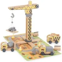 Mamabrum Baustellen-Spielzeugset - Holzkran, Lastwagen & Zubehör Konstruktions-Spielset