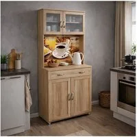 HTI-Living Hochschrank Küchenbuffet mit Glasteil Sonoma Blanca Bistro (Stück, 1-St., 1 Schrank) Küchenschrank Hochschrank