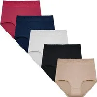 emeco High-Waist-Slip 5er Damen Slips Unterhosen High Waist Baumwolle Hohe Taille 9083