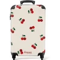 NoBoringSuitcases.com© Hartschalen-Trolley Beigefarbener Hintergrund mit Muster aus großen Kirschen 55x35x20cm, 4 Rollen, Reisetasche mit Rollen, Koffer Handgepäck Flugzeug