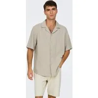 ONLY & SONS Kurzarmhemd ONSLATHAM RLXSS RESORT LINEN STRUC 0257 Viskose mit Leinen, normal geschnitten