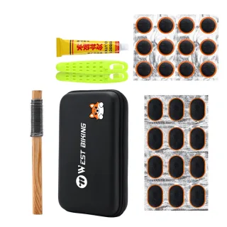 WEST BIKING Bicycle Tire Repair Kit Portable Flat Tire Patch Tool Set with 24 Patches Wooden File Glue Case for MTB Road