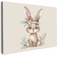 OneMillionCanvasses® Leinwandbild Hase - Tier - Bohème - Pastellfarben, Fotodruck (1 St), Kinder zimmer Deko, Mädchen und Jungen Bilder 30x20 cm