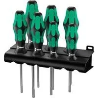 367/7 Sechsrund HF Schraubendrehersatz Kraftform Plus + Rack schwarz/grün, 7-teilig, mit Haltefunktion