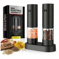 Forrlite Pfeffermühle Elektrische - und Pfeffermühle im 2er-Set, USB wiederaufladbar mit kabelloser Ladestation, Automatische, Einhandbedienung, Mahlgrad Einstellbar