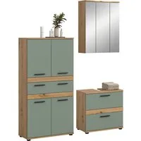 welltime Badmöbel-Set LUCCA, 3-tlg. Badkombination, viel Stauraum, modernes Design, (3-St., bestehend aus: Hochschrank, Waschbeckenunterschrank, Spiegelschrank), Bad-Kombination, Bad-Möbel, Badezimmer, Kombination, Kombi