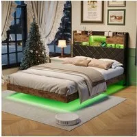 ADWOLT Polsterbett Polsterbett Stauraumbett mit LED-Beleuchtung, Doppelbett 140x200cm,Jugendbett mit USB und Type-C