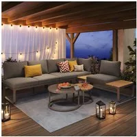 Flieks Gartenlounge-Set, 5-Sitzer Gartenmöbel, Einzelsofa mit Tischplatte, Couchtisch stapelbar