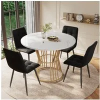 Flieks Esstisch runde Tischplatte in Marmoroptik Weiß (100x75 cm, 1-St., 1 Tisch), Küchentisch Bürotisch Multifunktionstisch, Metallgestell Schwarz