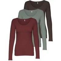 ONLY Langarmshirt Live Love NEW Longsleeve (3-tlg., 3er Pack) Figur betont, elastische Baumwollqualität