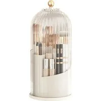 MOPUEA Make-Up Organizer Make-up-Pinselhalter l 360° drehbar transparent staubdicht mit Decke, Make-up Pinselhalter Organizer mit Deckel für Kosmetik, 360 Grad drehbarer Make-up Pinselhalter staubdicht, 360 Grad drehbar staubdicht transparent 3 Fäche