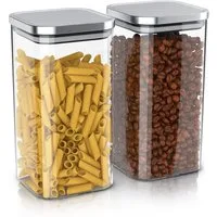 Arendo Aufbewahrungsbecher Glasbehälter-Set 2x 1,65L, Borosilikatglas mit Edelstahldeckel, Borosilikatglas, Edelstahl, Silikon, (Vorratsbehälter-Set, 2-tlg., 2er Set), Hitzebeständig, umweltfreundlich, langlebig, mikrowellengeeignet