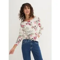 bonprix T-Shirt aus Viskose, mit Blumendruck, loose fit, 3/4-Ärmel