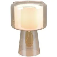 TRIO Leuchten Tischleuchte ROCKA, Amberfarben, Weiß, Glas, Stoffschirm, ohne Leuchtmittel, 1-flammig, Ø 20 x H 29 cm