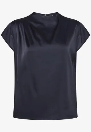 zero - Glänzende Bluse mit Wasserfallausschnitt blau - Gr. - 34