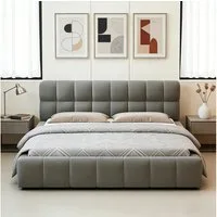 Simurq Polsterbett 140x200 cm Doppelbett Modernes, Jugendbett Leinen Stoff (1-tlg., ohne Matratze), Bubble Bett Mit Lattenrost gepolstertes Kopfteil