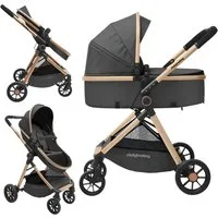 Rich Baby Kombi-Kinderwagen 2 in1 Kombi-Reisekinderwagen & Buggy (0-36 Monate, bis 22 kg), (Kompakt Zusammenklappbar, UV 50+, 5-Punkt-Gurte), Vollflächige Liegeposition, Babywanne, Großer Einkaufskorb Komplettset