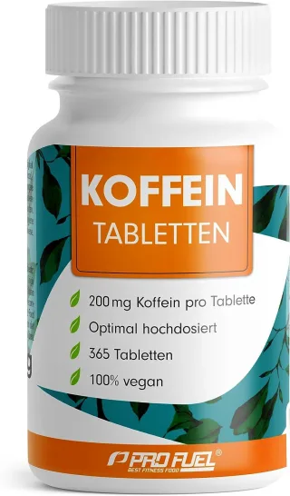 ProFuel Koffein | 365 Tabletten | optimal hochdosiert | 200 mg Koffein pro Tablette | vegan