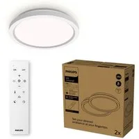 Philips LED Deckenleuchte Multipack 2x All In One 24W, 2400 Lumen, 30cm rund, CCT - über Fernbedienung, Dimmer, Dimmfunktion, Farbsteuerung, Fernbedienung, Infrarot inkl., Memoryfunktion, dimmbar über Fernbedienung, mehrere Helligkeitsstufen, LED fes