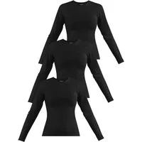 Janice Langarmshirt 3 x Damen Langarmshirt hochgeschlossen Niska Figurbetonter Pullover aus Baumwolle