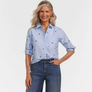 Verkürzte Oxfordbluse, Damen,  Blau, Baumwolle, by Lands' End