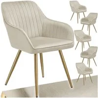 tectake Esszimmerstuhl Polstersessel gepolstert, in Samtoptik, gesteppt, 58 x 62 x 82 cm (Küchenstuhl Marilyn in creme/gold, 6 St), schlanke, goldene Stahlbeine, bodenschonend, Belastbarkeit 120 kg
