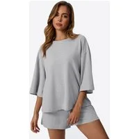 Imily Bela Hausanzug Damen Zweiteiliges Loungewear (Set, 2 tlg., Oversized-Top+Shorts) mit Baumwolle