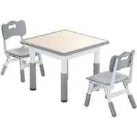 FIVMEN Kindersitzgruppe Kindertisch 2 Stühlen Set Höhenverstellbar Kinder Tisch Stuhl Set,Grau