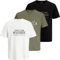 Jack & Jones T-Shirt 3er Pack JCOSTANCE Text Tee SS Crew Neck mit Print auf der Vorderseite