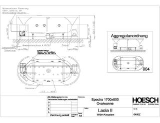 Hoesch Whirlwanne Spectra Oval 1700x800 mit System Laola II Whirl+Air Weiss/Chrom/Motor rechts/links 6480Z.010305004