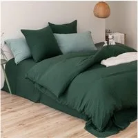 wohnTRAUM24 Bettwäsche Bettwäsche-Sets 135x200 200x200 Dunkelgrün mit Reißverschluss, 3 teilig, Atmungsaktiv Bettbezug mit Reißverschluss und Kissenbezug 80x80cm