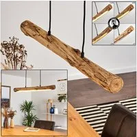 hofstein Pendelleuchte »Licata« dimmbare Hängelampe aus Metall/Holz in Schwarz/Natur, 3000 Kelvin, Holzbalken, 1245 Lumen, dimmbar o. Zubehör über Lichtschalter