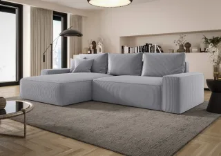 Ecksofa Schlafsofa Sofa WALKEN Stoff Poso Hellgrau Ottomane Links