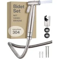 Praknu Bidetarmatur Bidet Set mit Handbrause, Schlauch & Halter Edelstahl Rostfrei (Set, 6-St) Handbrause, Schlauch, Halter rostfreier Edelstahl - inkl. 2 Dichtungen