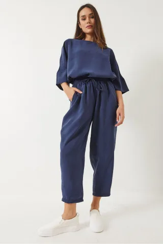 Übergröße Bootsausschnitt Polyester Zweiteiliges Set