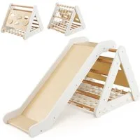 COSTWAY Klettergerüst 4 in 1 Kletterdreieck, mit Rutsche, aus Holz
